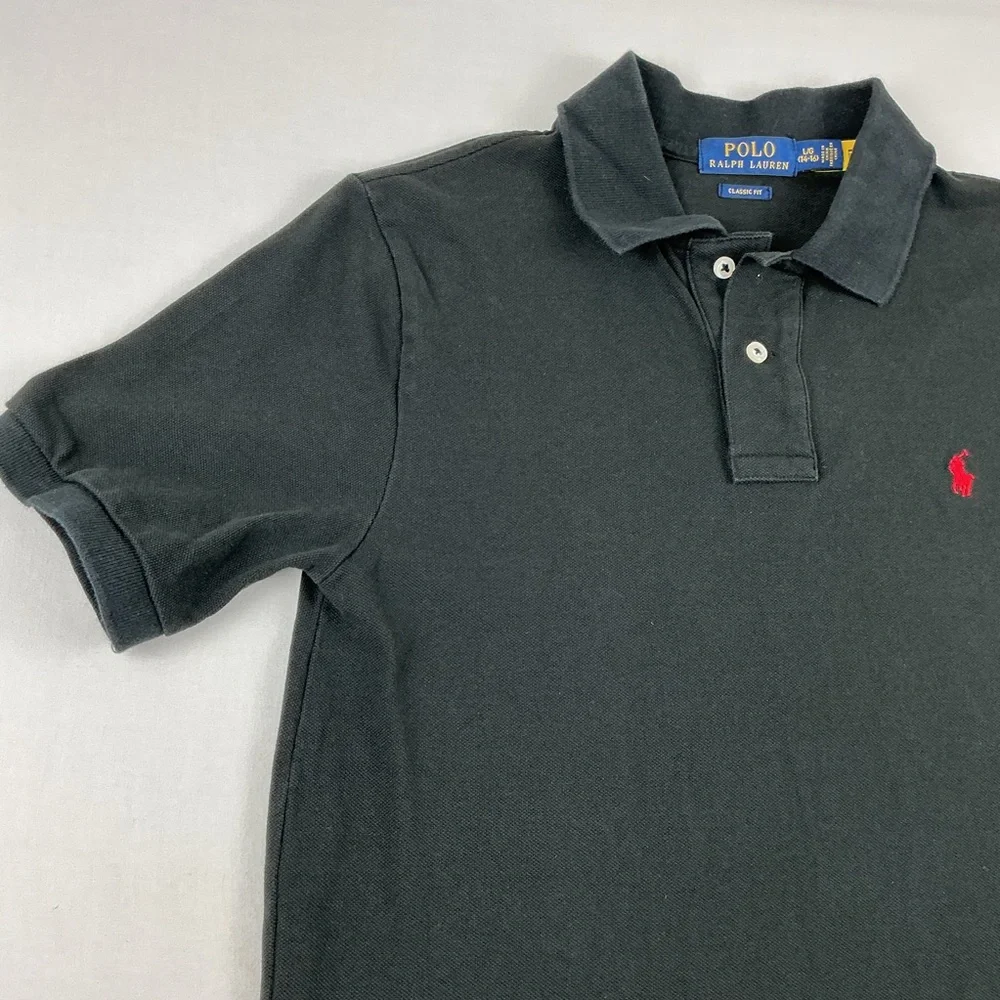 Polo Ralph‎ Lauren Classic Fit Shirt  Boys L (14-16) Black Pony Red Short Sleeve